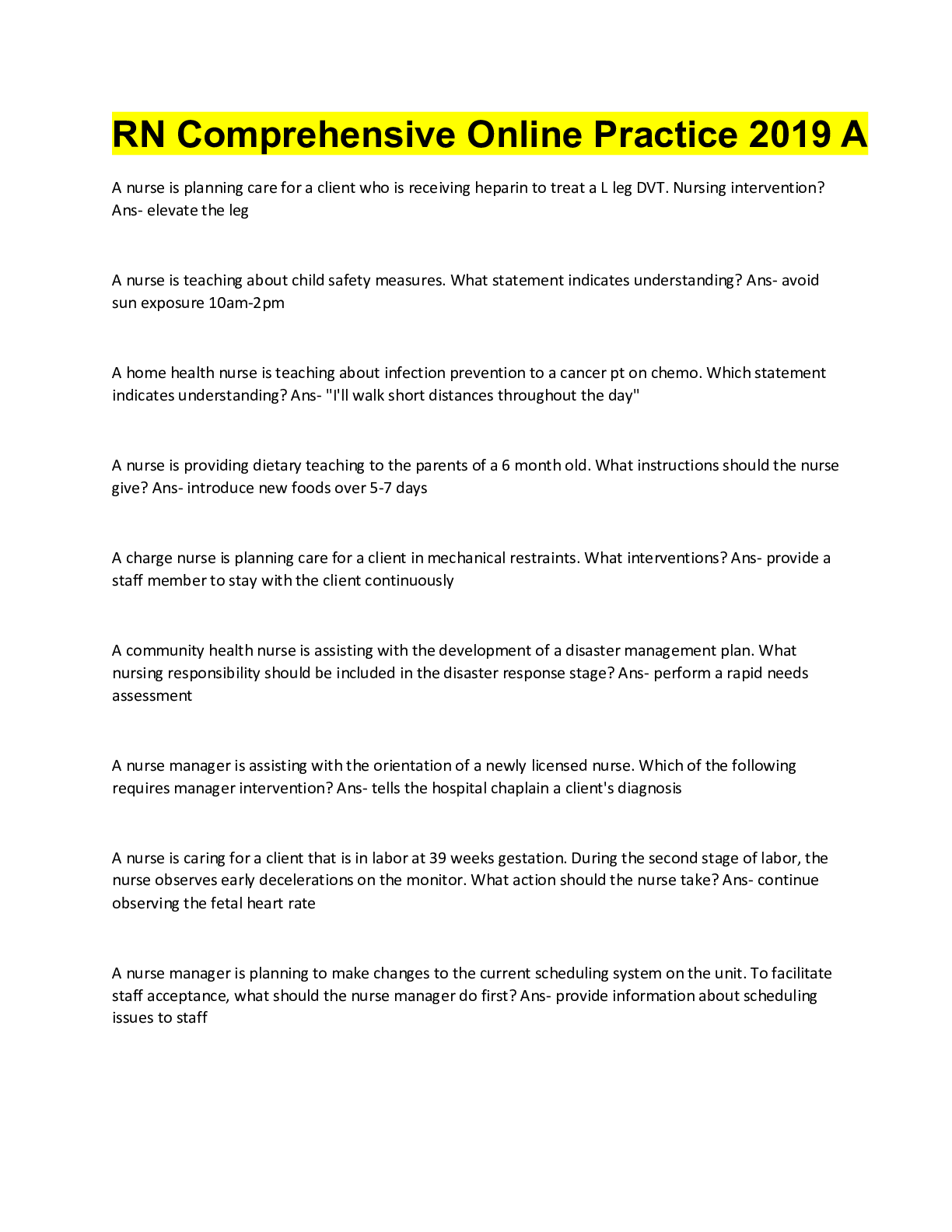 Preview image for RN Comprehensive Online Practice 2019 A